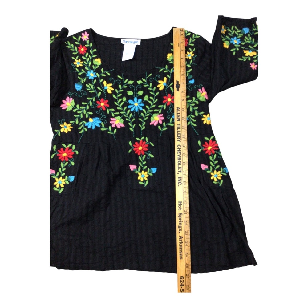 Vintage The Paragon Black Embroidered Floral Tunic Top Large 100% Cotton - Picture 7 of 10